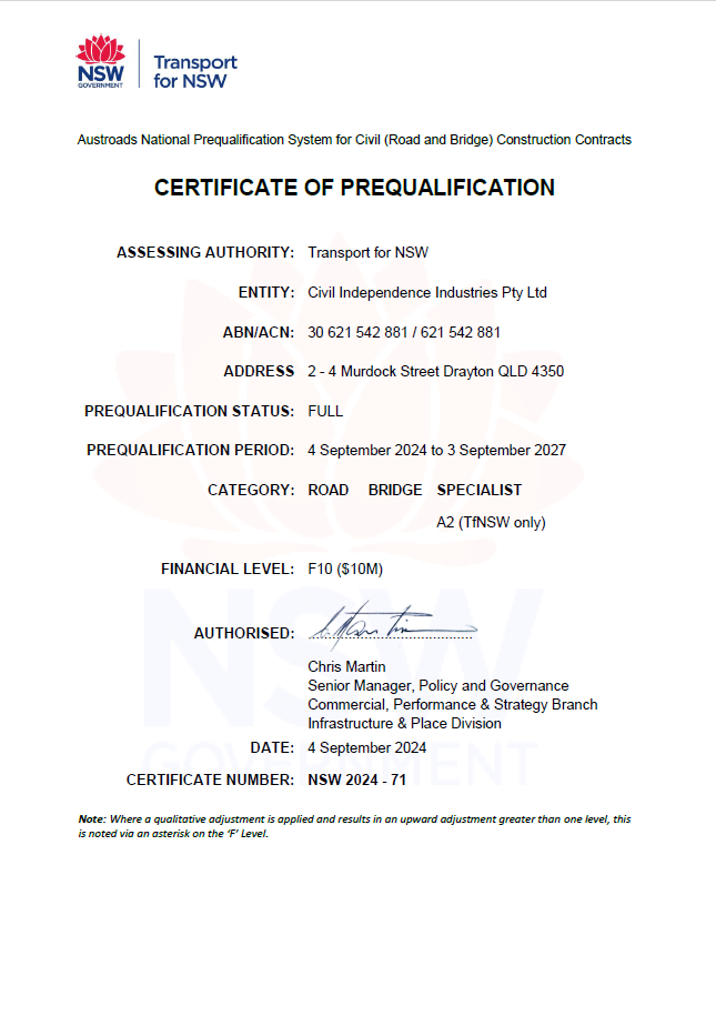 Transport for NSW certificate