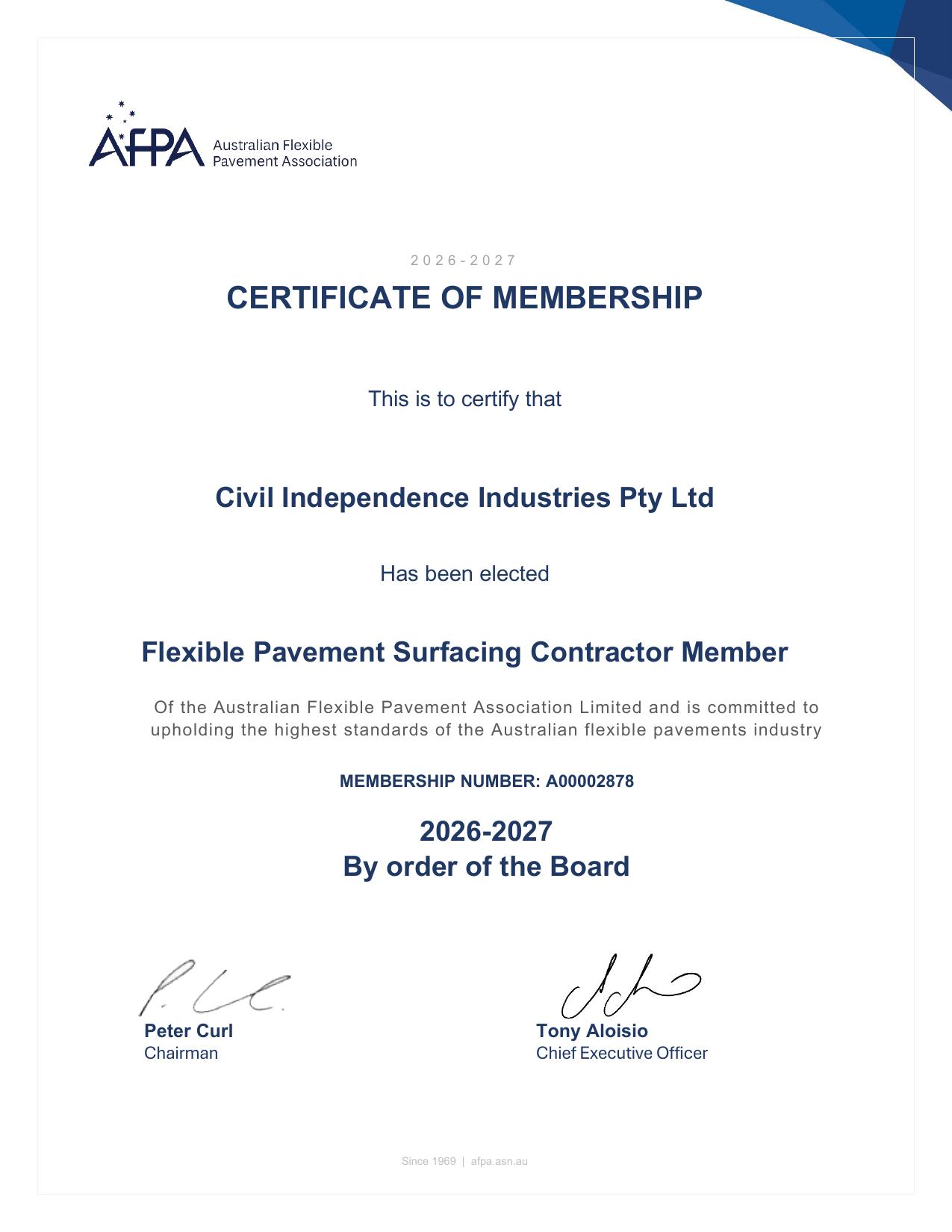 Australian Flexible Pavement Association certificate